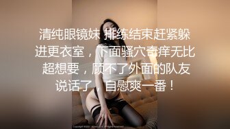 清纯眼镜妹 排练结束赶紧躲进更衣室，下面骚穴奇痒无比 超想要，顾不了外面的队友说话了，自慰爽一番 !